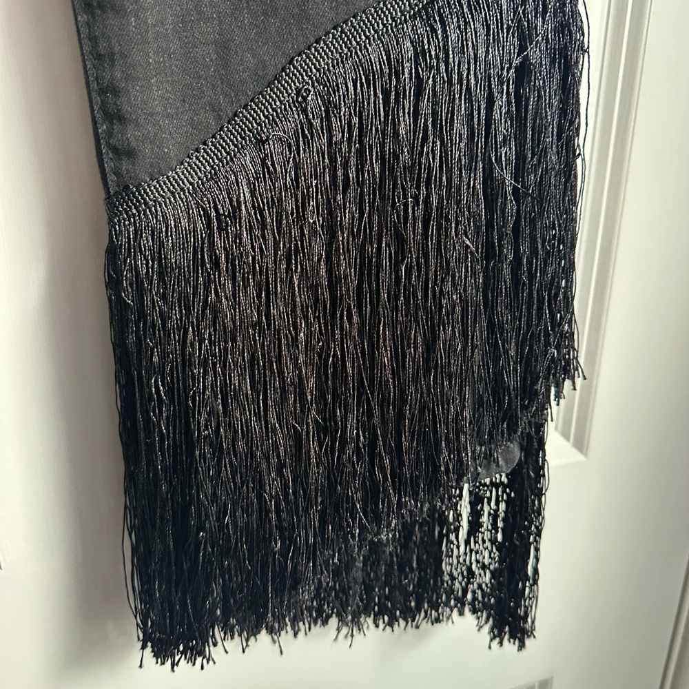 ELOQUII Women’s Black Denim Double Tiered Fringed Jeans Size 16 - Picture 2 of 7